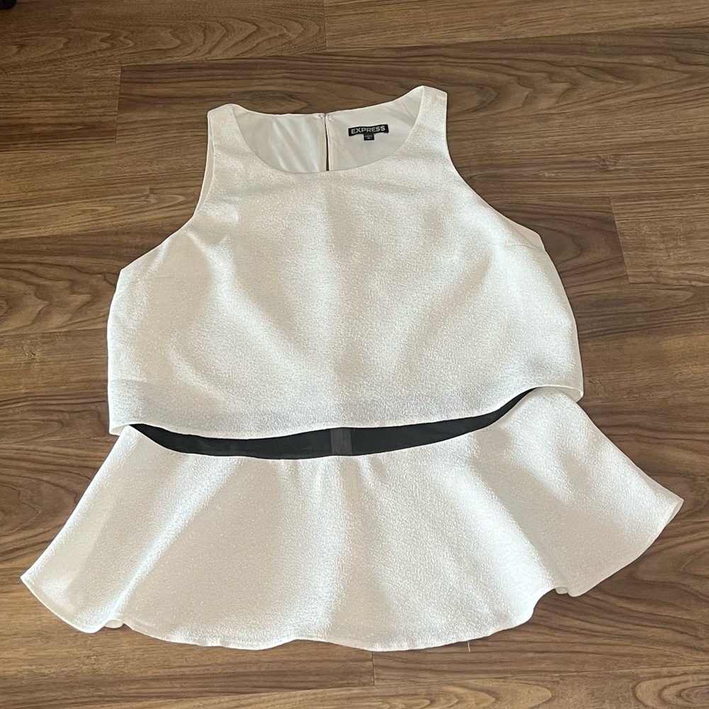 Express White Peplum Top with Black Detail